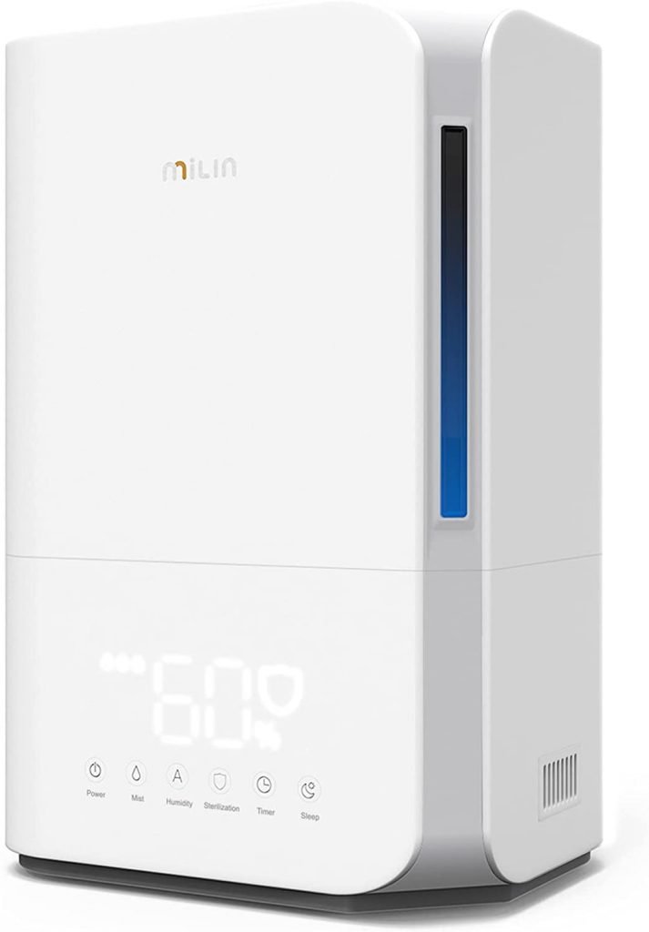Cool Mist Humidifier for Bedroom, MILIN LED Display Germ-Free Humidifiers for Large Room